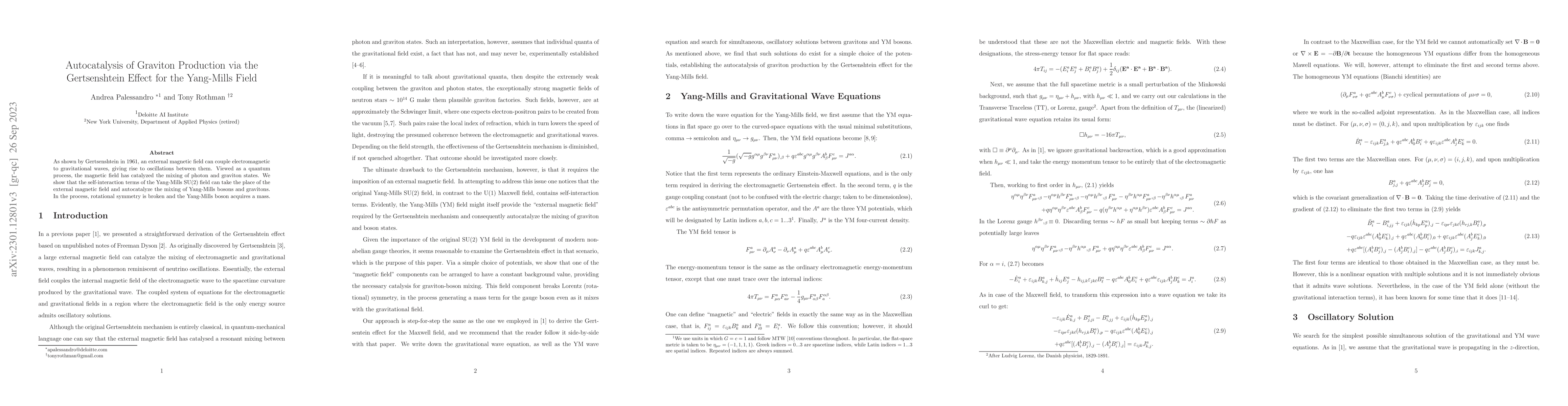 Thumbnail for Autocatalysis of Graviton Production via the Gertsenshtein Effect for
  the Yang-Mills Field