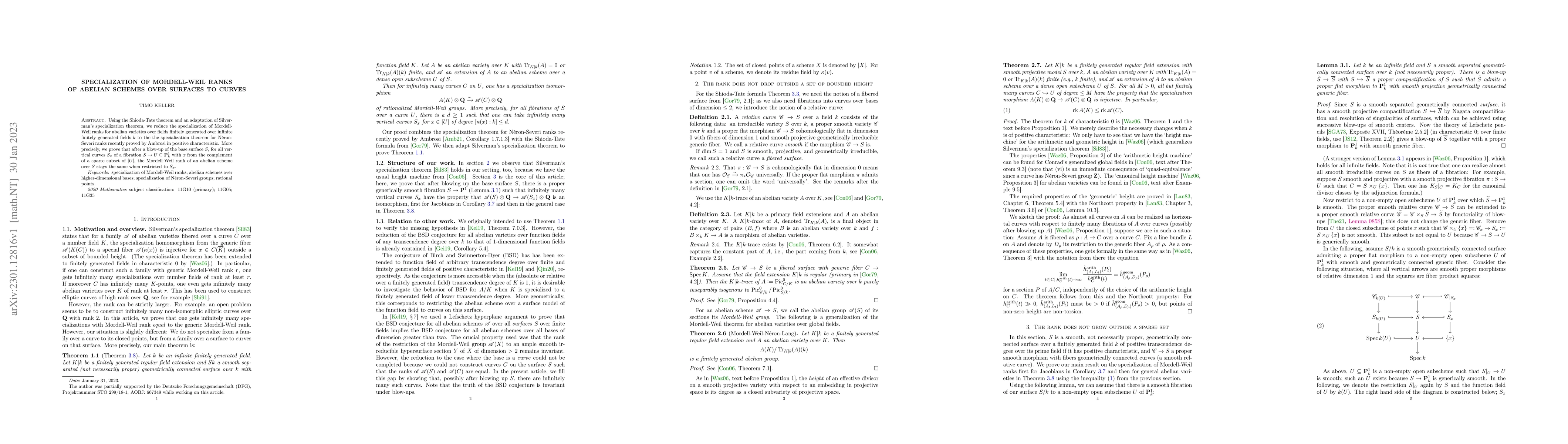 Thumbnail for Specialization of Mordell-Weil ranks of abelian schemes over surfaces to
  curves
