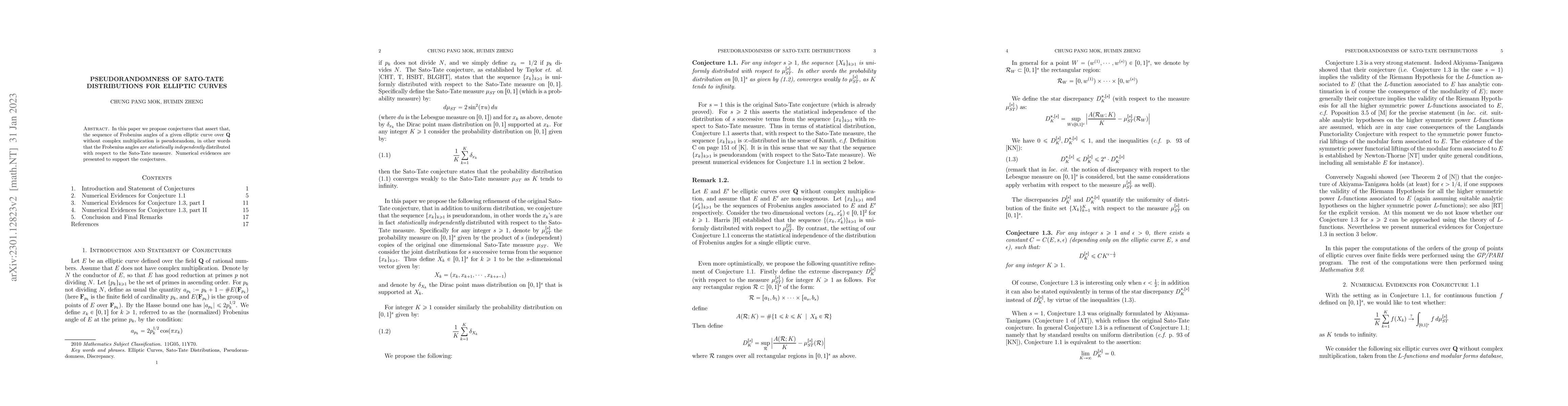 Thumbnail for Pseudorandomness of Sato-Tate Distributions for Elliptic Curves