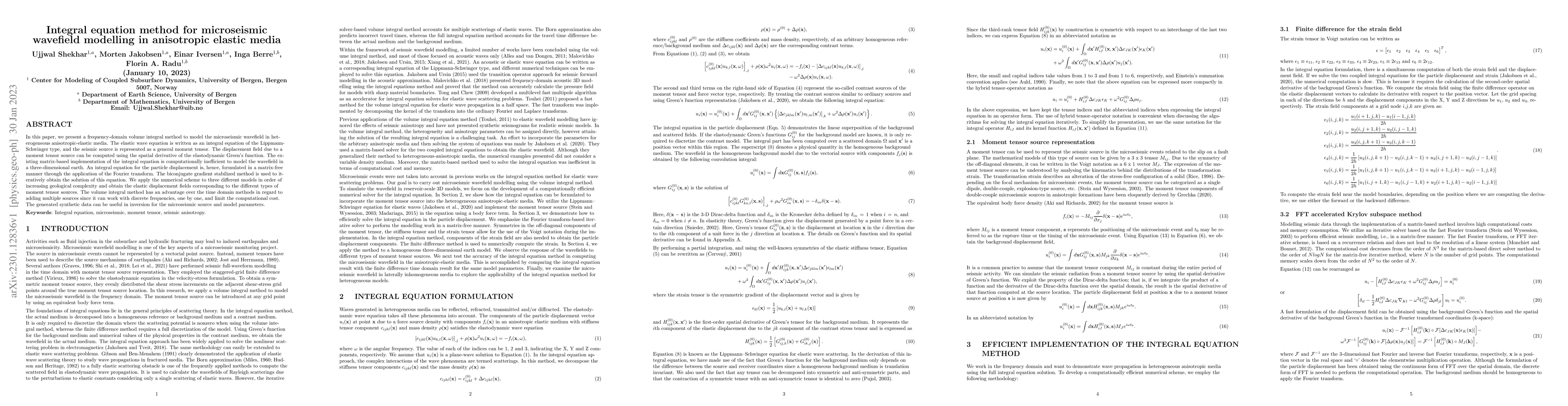 Thumbnail for Integral equation method for microseismic wavefield modelling in
  anisotropic elastic media
