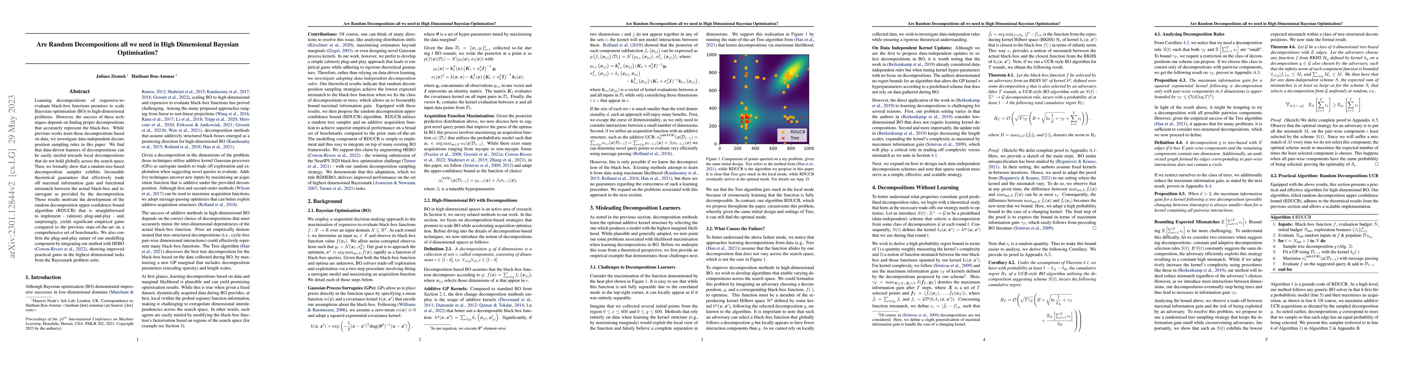 Thumbnail for Are Random Decompositions all we need in High Dimensional Bayesian
  Optimisation?