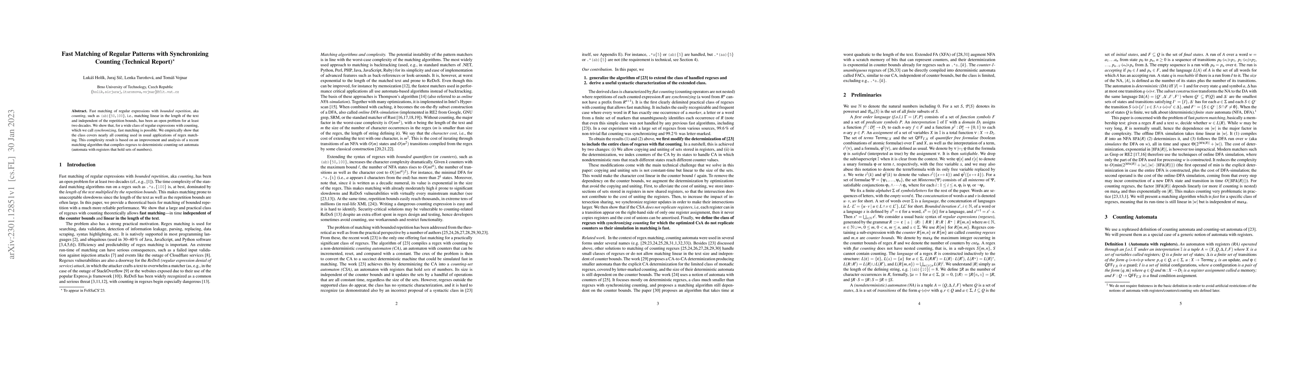 Thumbnail for Fast Matching of Regular Patterns with Synchronizing Counting (Technical
  Report)