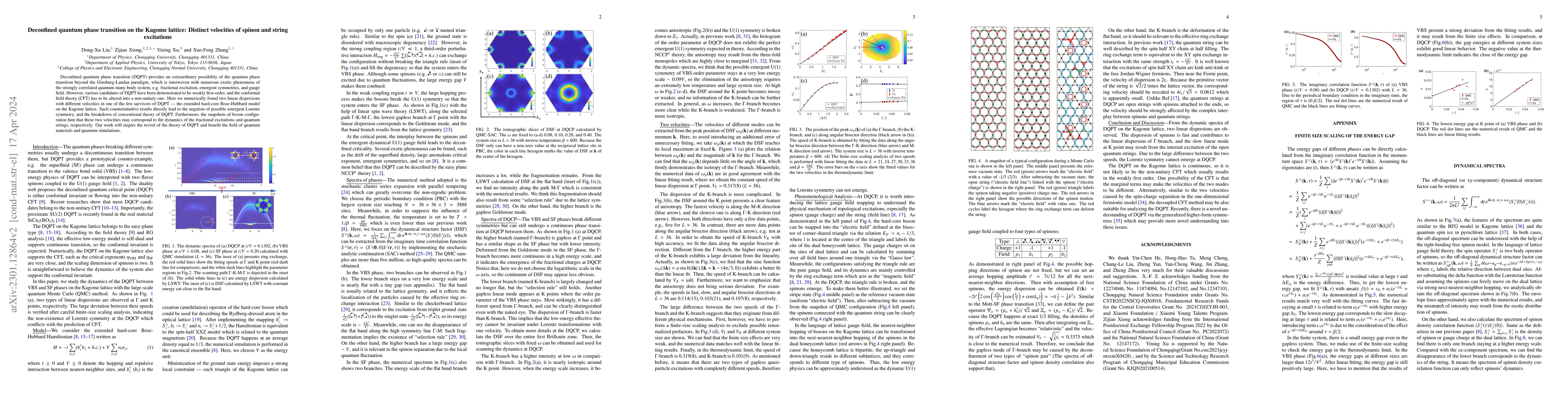 Thumbnail for Deconfined quantum phase transition on the kagome lattice: Distinct
  velocities of spinon and string excitations