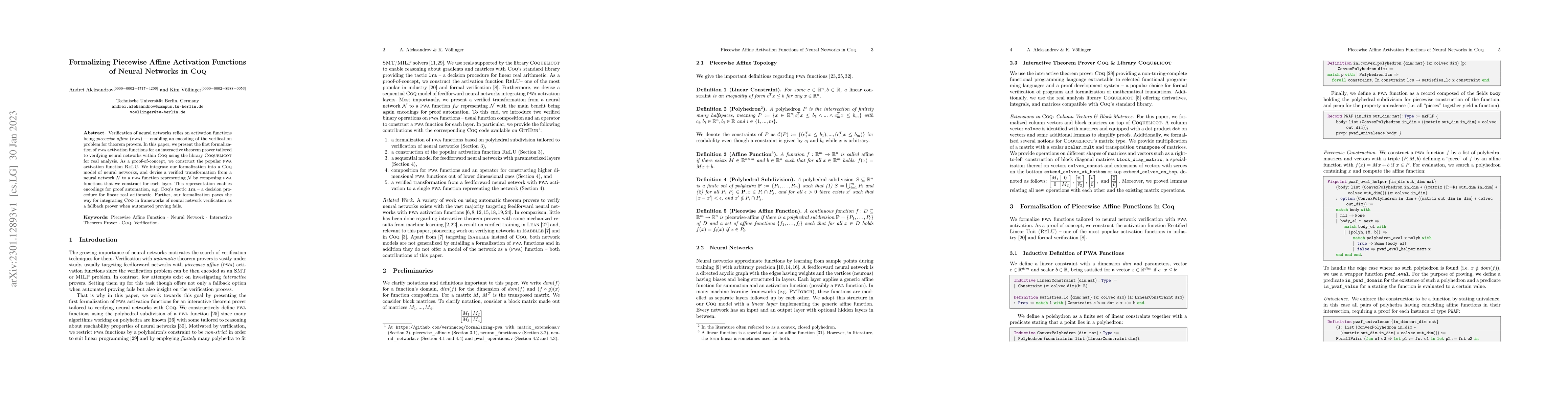 Thumbnail for Formalizing Piecewise Affine Activation Functions of Neural Networks in
  Coq