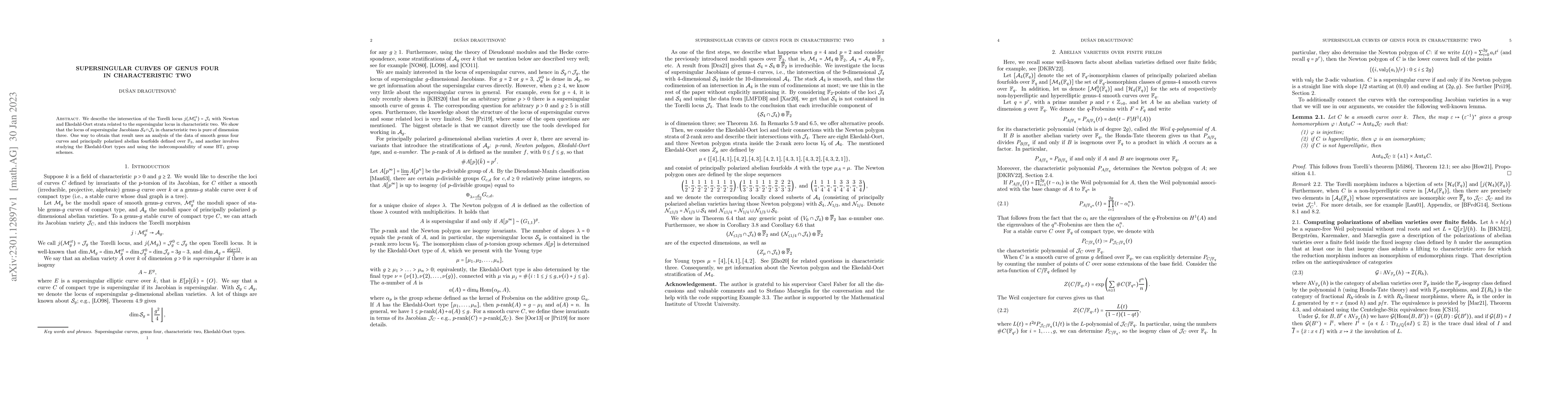 Thumbnail for Supersingular curves of genus four in characteristic two