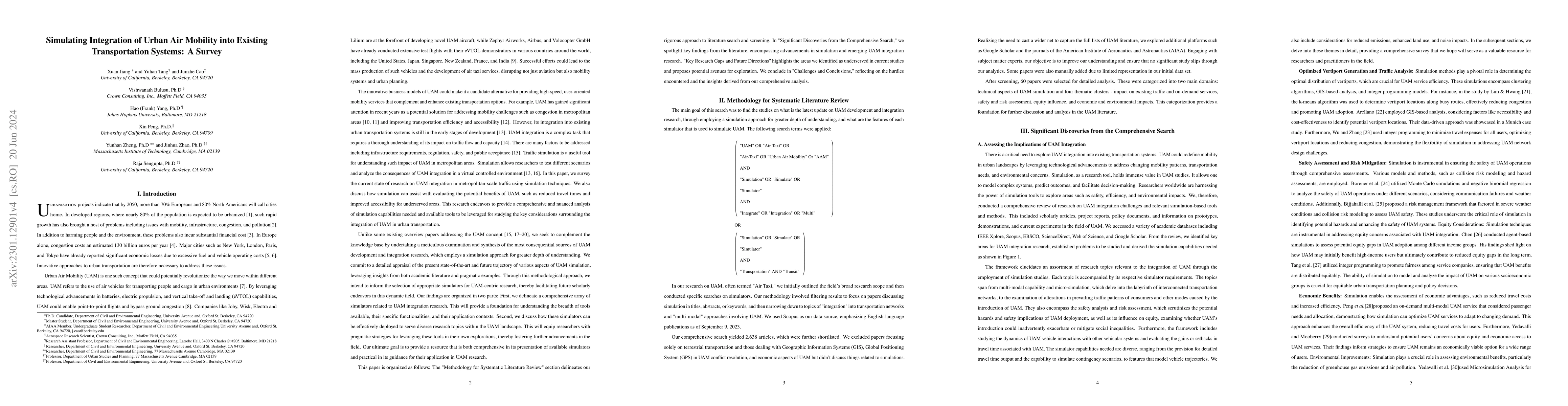 Thumbnail for Simulating the Integration of Urban Air Mobility into Existing
  Transportation Systems: A Survey