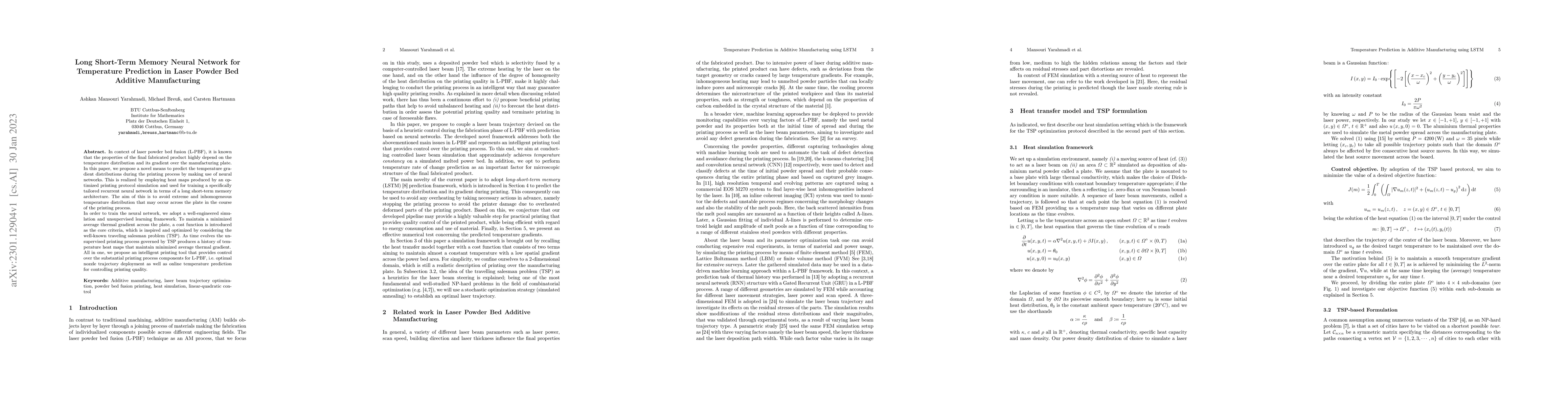Thumbnail for Long Short-Term Memory Neural Network for Temperature Prediction in
  Laser Powder Bed Additive Manufacturing