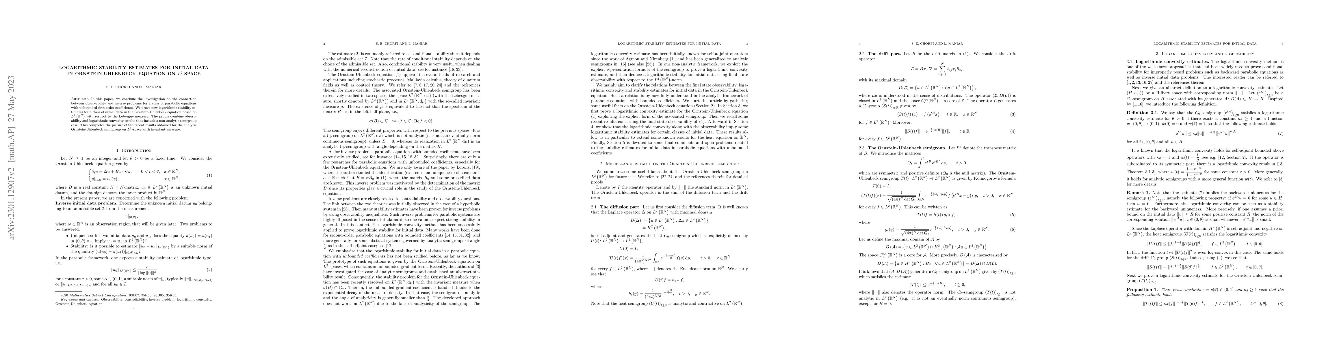 Thumbnail for Logarithmic stability estimates for initial data in Ornstein-Uhlenbeck
  equation on $L^2$-space