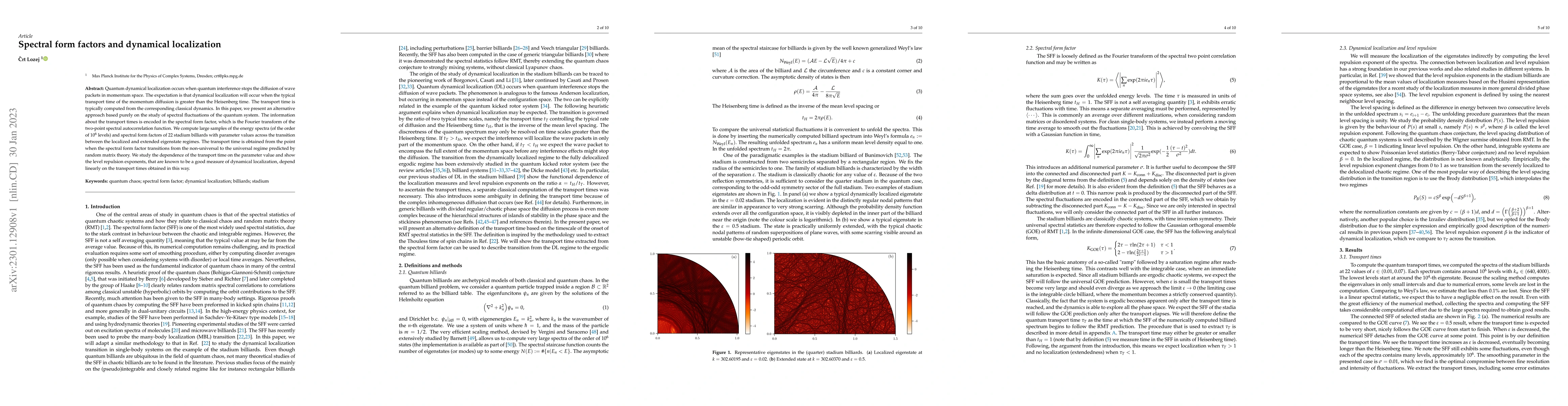 Thumbnail for Spectral form factors and dynamical localization
