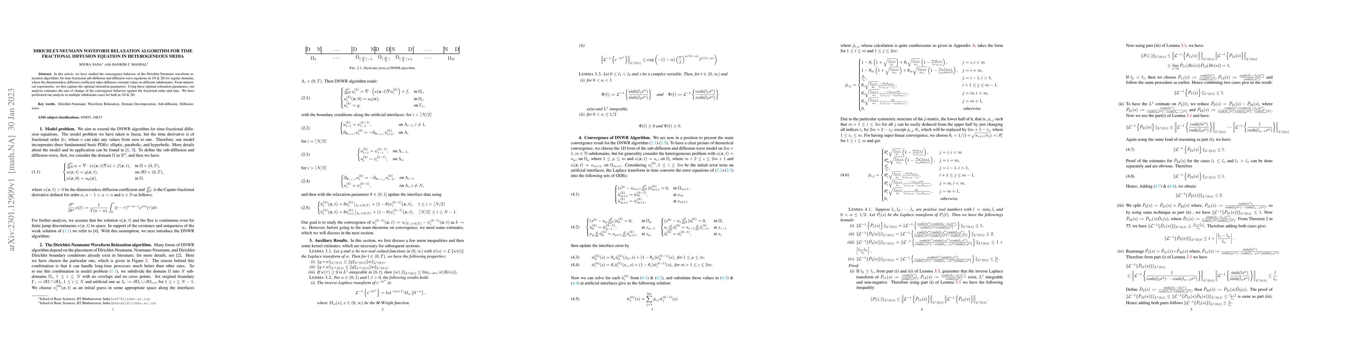 Thumbnail for Dirichlet-Neumann Waveform Relaxation Algorithm for Time Fractional
  Diffusion Equation in Heterogeneous Media
