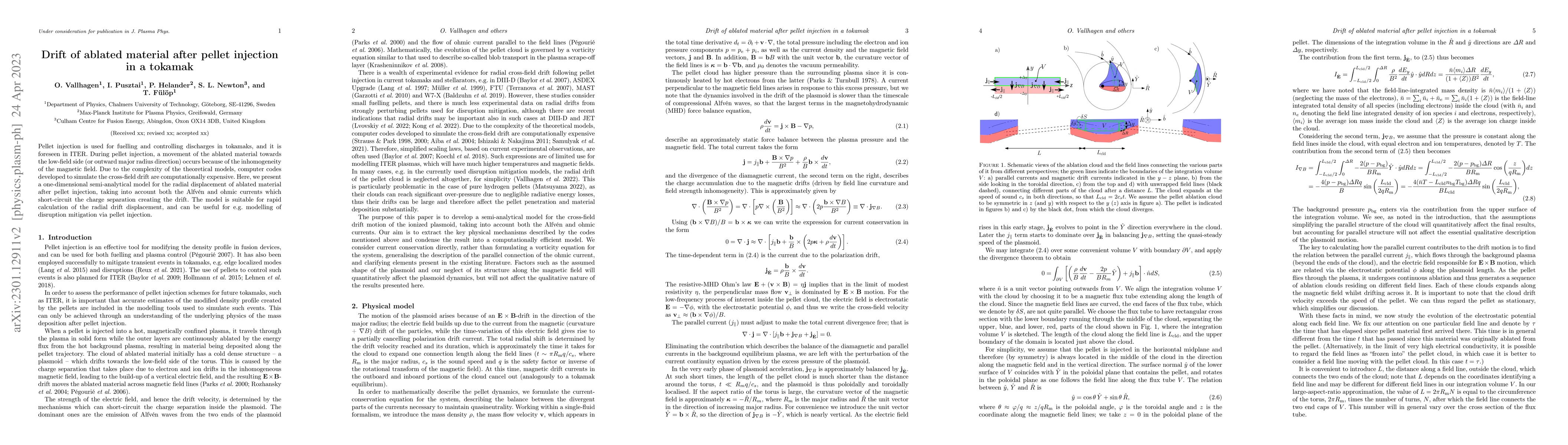 Thumbnail for Drift of ablated material after pellet injection in a tokamak