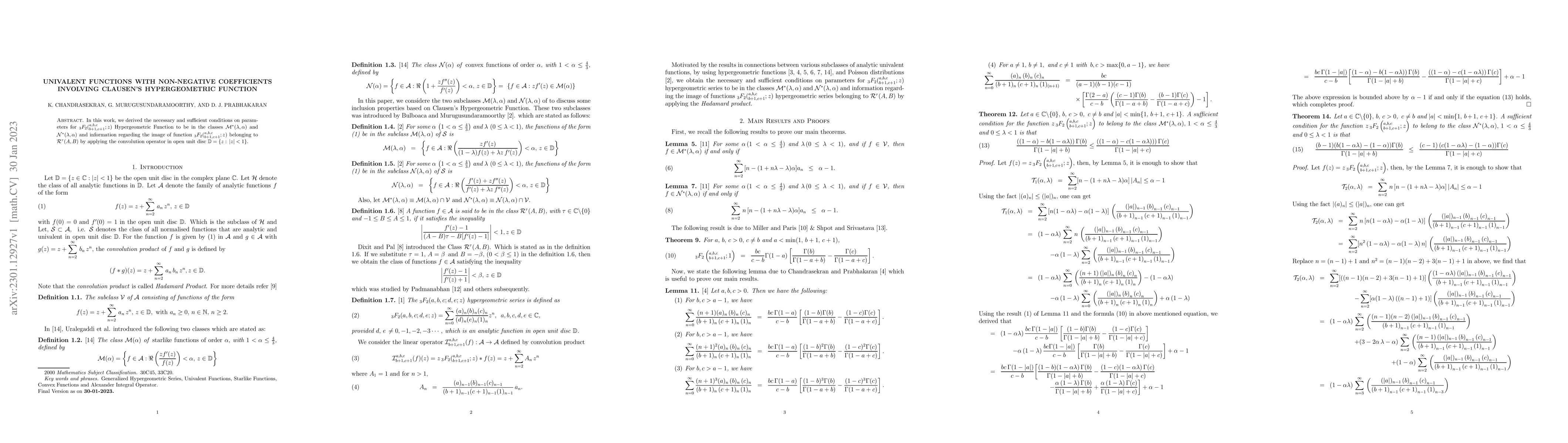 Thumbnail for Univalent Functions with Non-Negative Coefficients involving Clausen's
  Hypergeometric Function