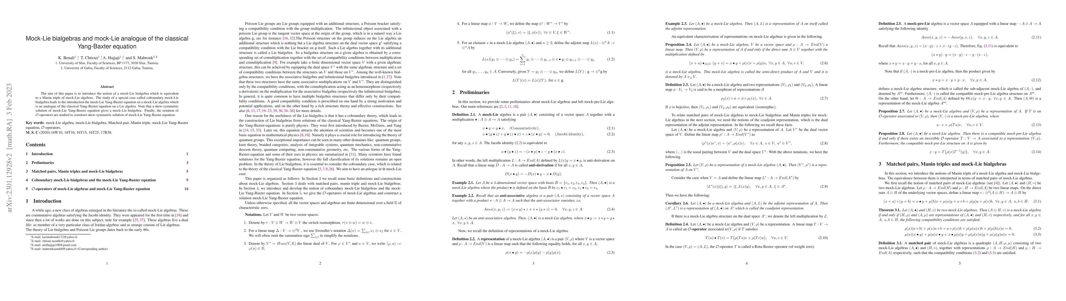 Thumbnail for Mock-Lie bialgebras and mock-Lie analogue of the classical Yang-Baxter
  equation