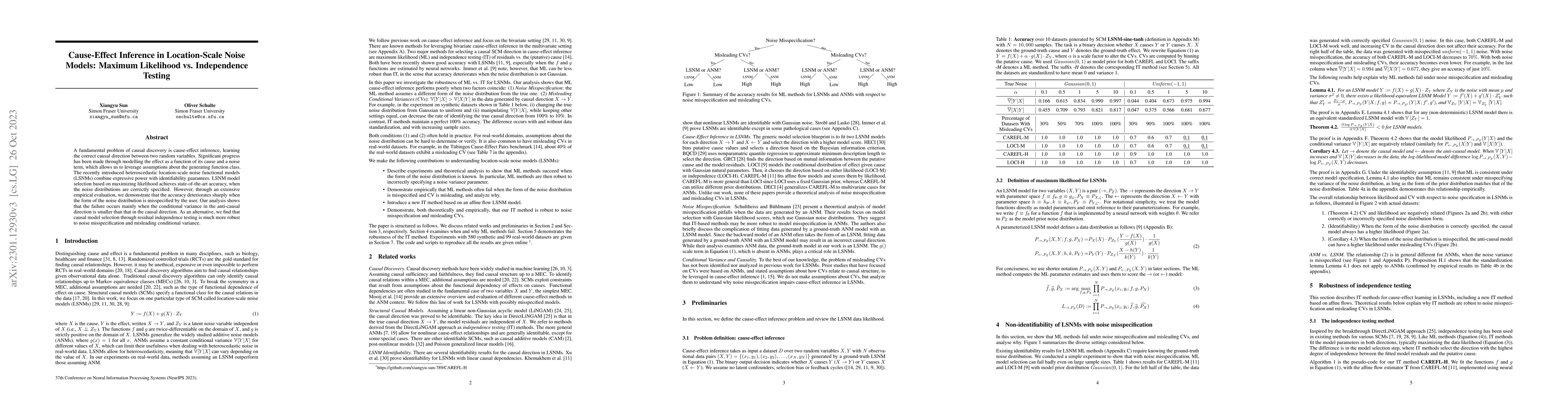Thumbnail for Cause-Effect Inference in Location-Scale Noise Models: Maximum
  Likelihood vs. Independence Testing