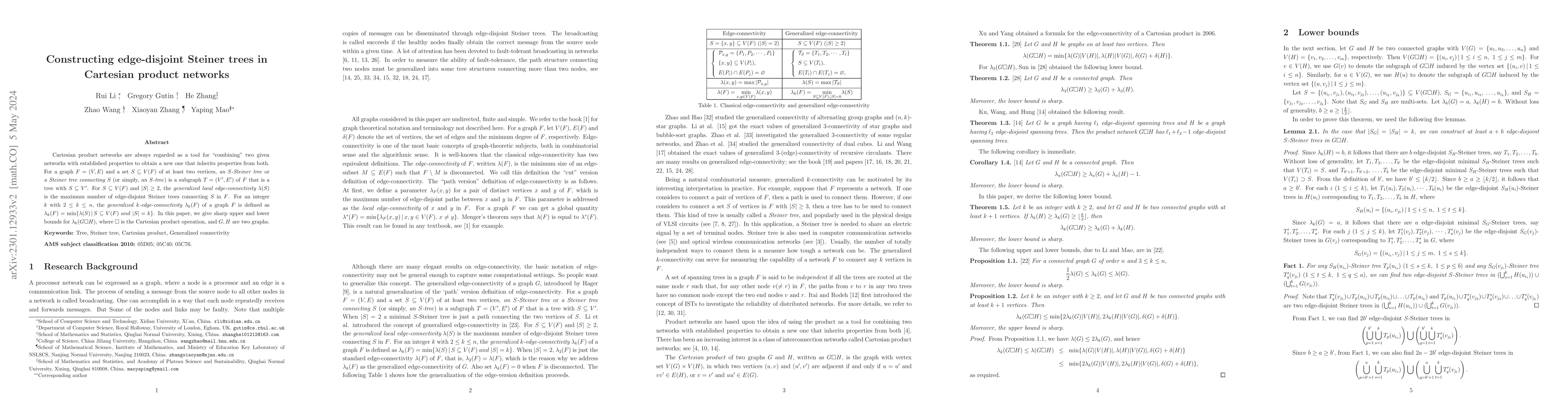 Thumbnail for Constructing edge-disjoint Steiner trees in Cartesian product networks