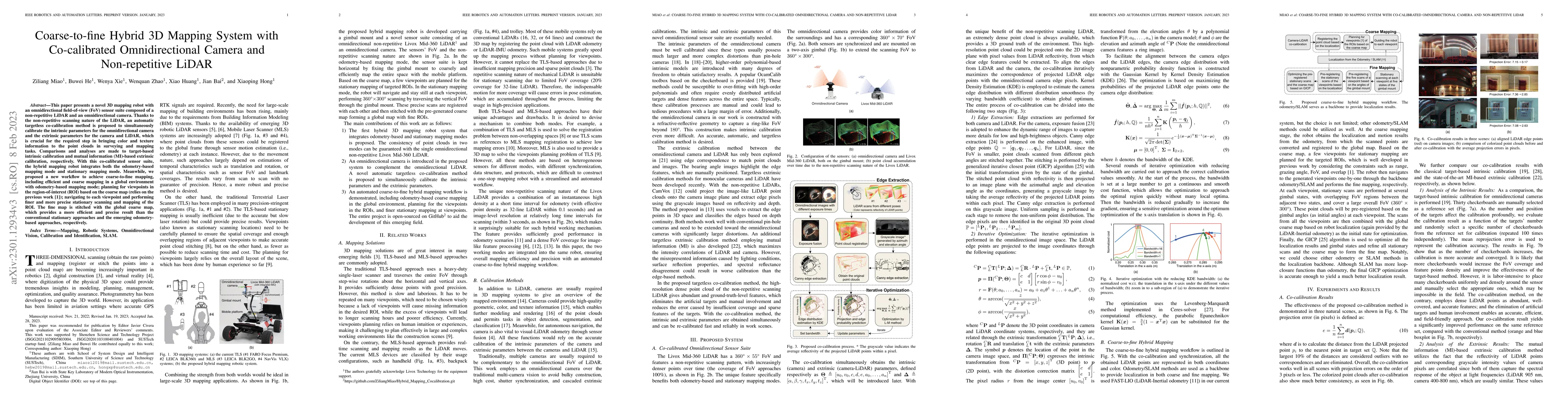 Thumbnail for Coarse-to-fine Hybrid 3D Mapping System with Co-calibrated
  Omnidirectional Camera and Non-repetitive LiDAR