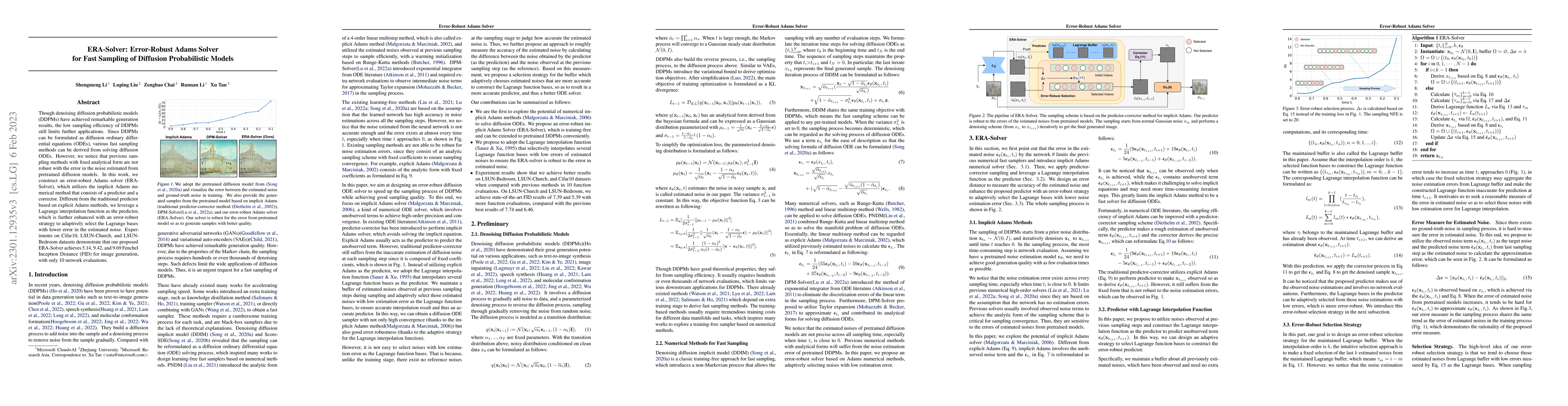 Thumbnail for ERA-Solver: Error-Robust Adams Solver for Fast Sampling of Diffusion
  Probabilistic Models