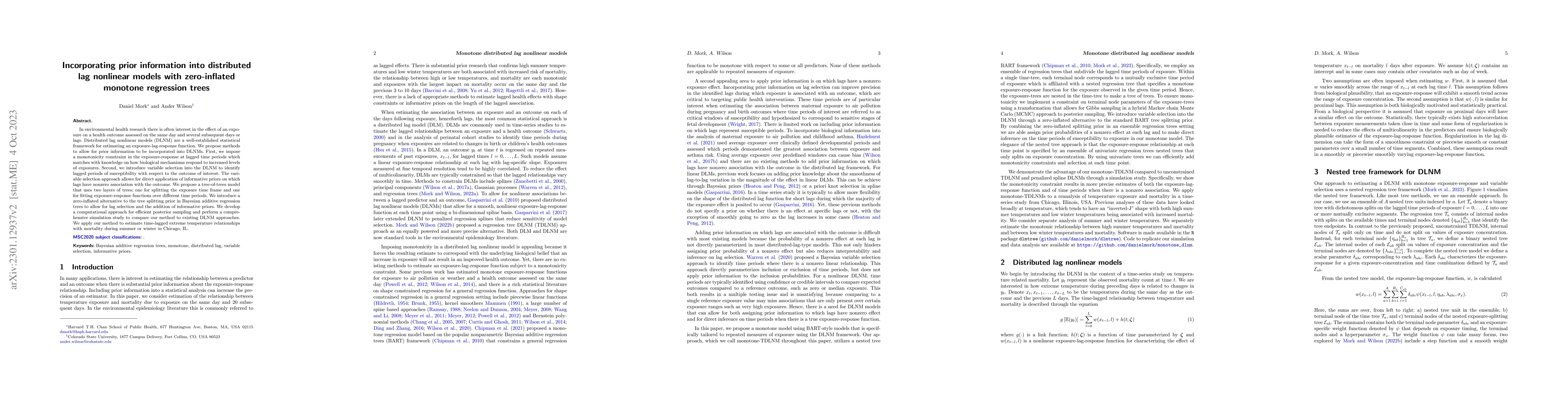 Thumbnail for Incorporating prior information into distributed lag nonlinear models
  with zero-inflated monotone regression trees