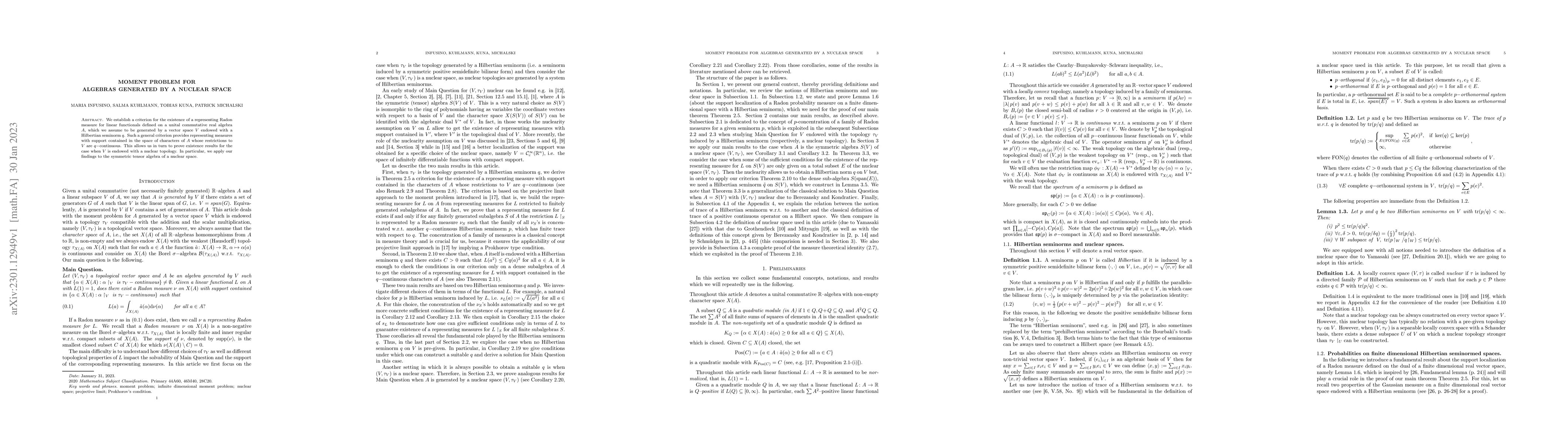 Thumbnail for Moment problem for algebras generated by a nuclear space