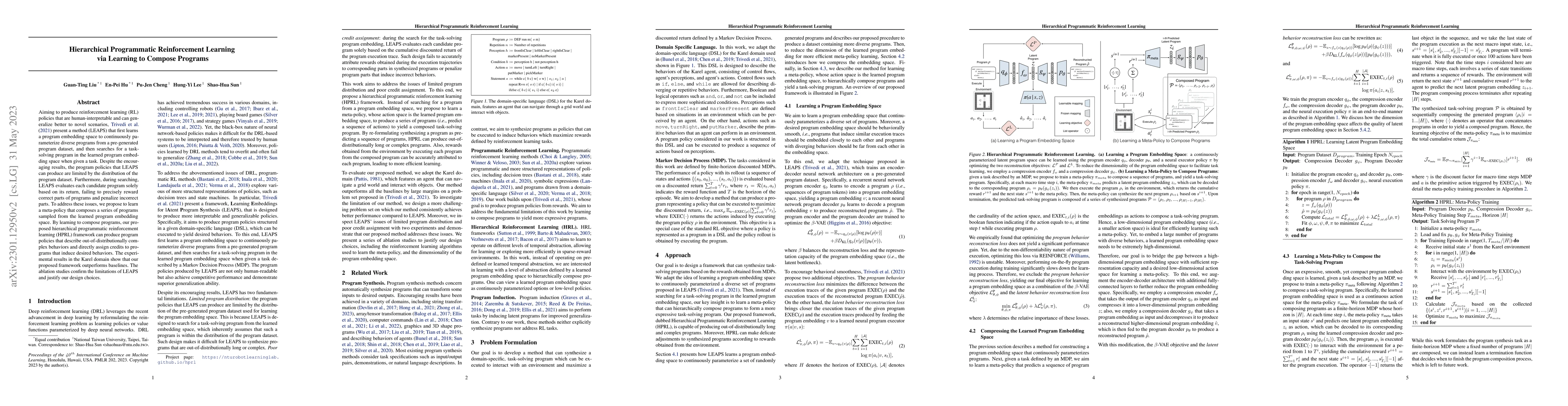 Thumbnail for Hierarchical Programmatic Reinforcement Learning via Learning to Compose
  Programs