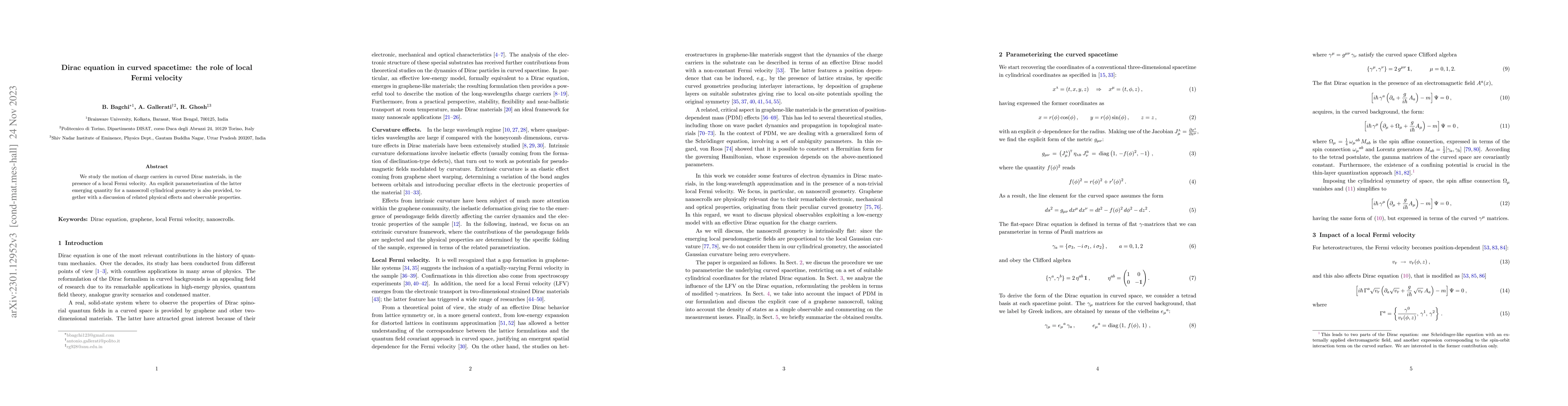 Thumbnail for Dirac equation in curved spacetime: the role of local Fermi velocity