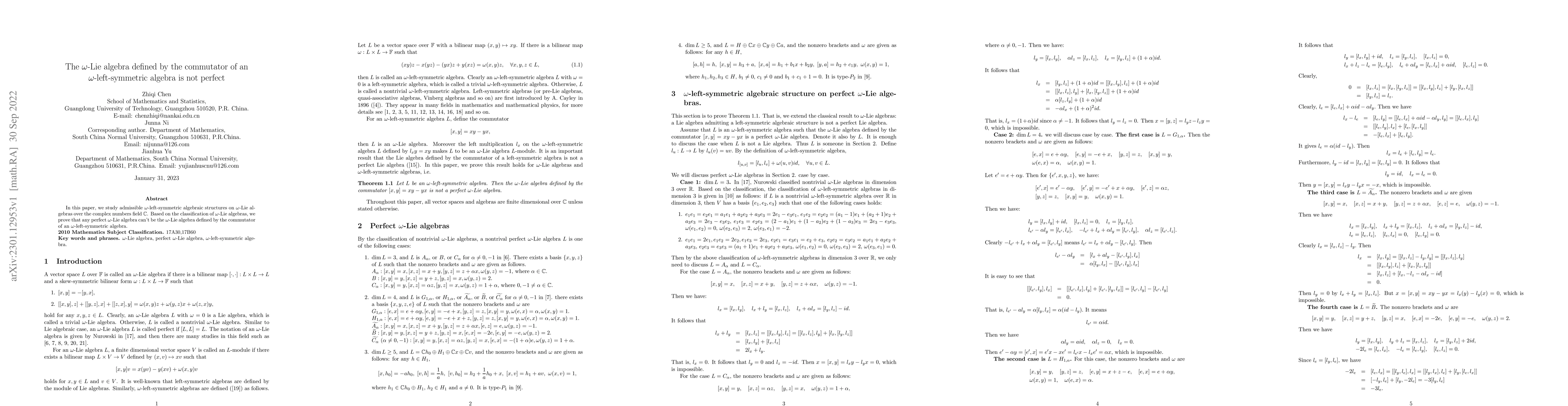 Thumbnail for The $\omega$-Lie algebra defined by the commutator of an
  $\omega$-left-symmetric algebra is not perfect