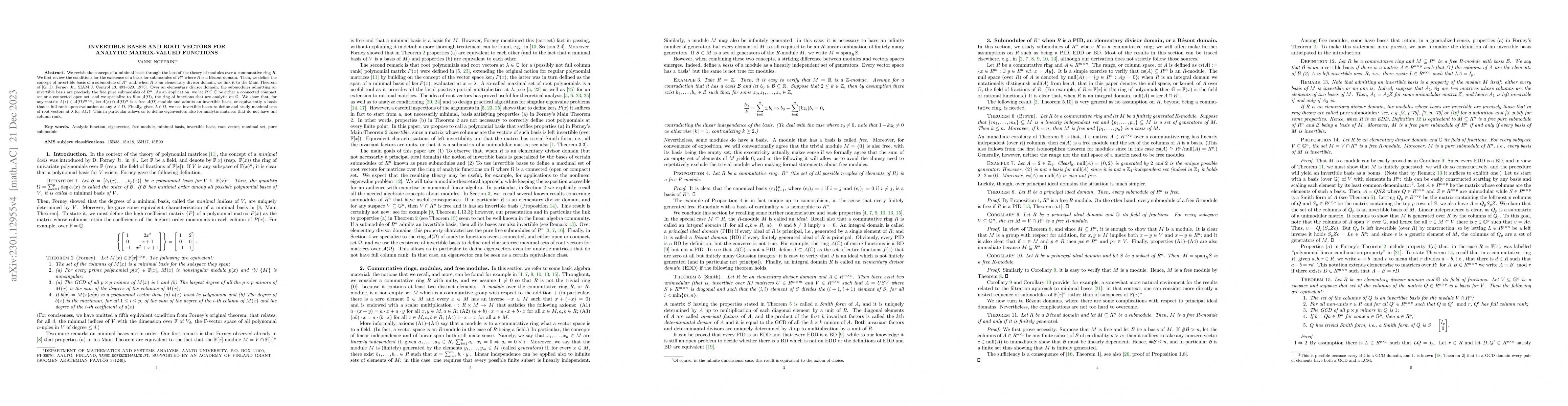 Thumbnail for Invertible bases and root vectors for analytic matrix-valued functions