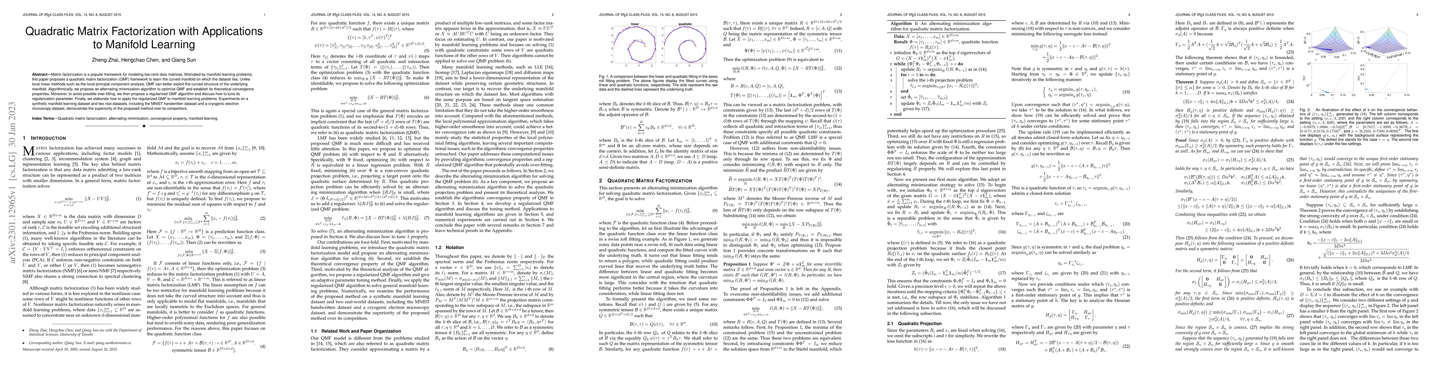 Thumbnail for Quadratic Matrix Factorization with Applications to Manifold Learning