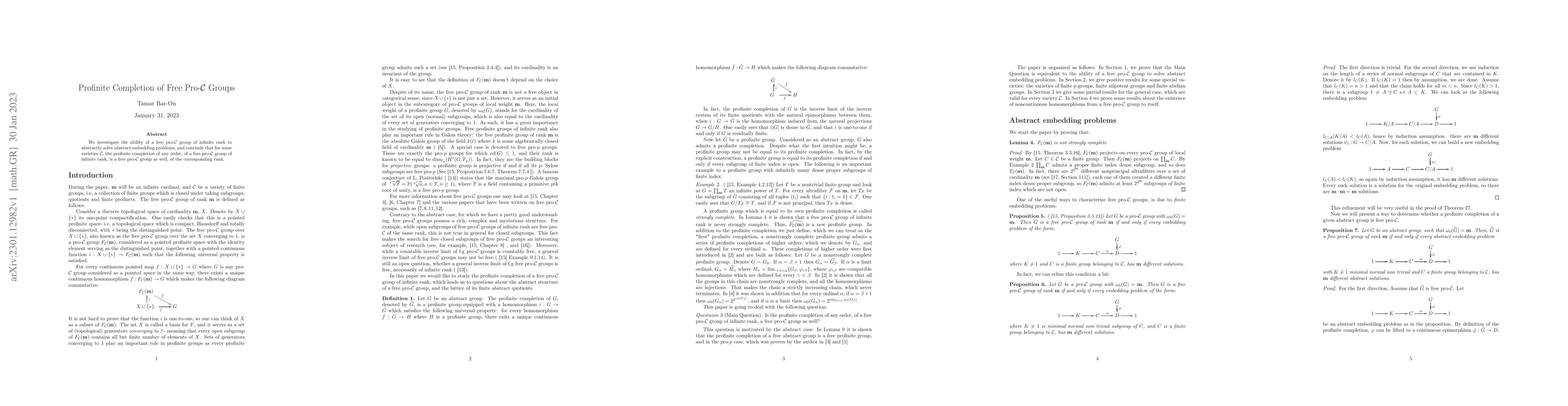 Thumbnail for Profinite Completion of Free Pro-$\mathcal{C}$ Groups