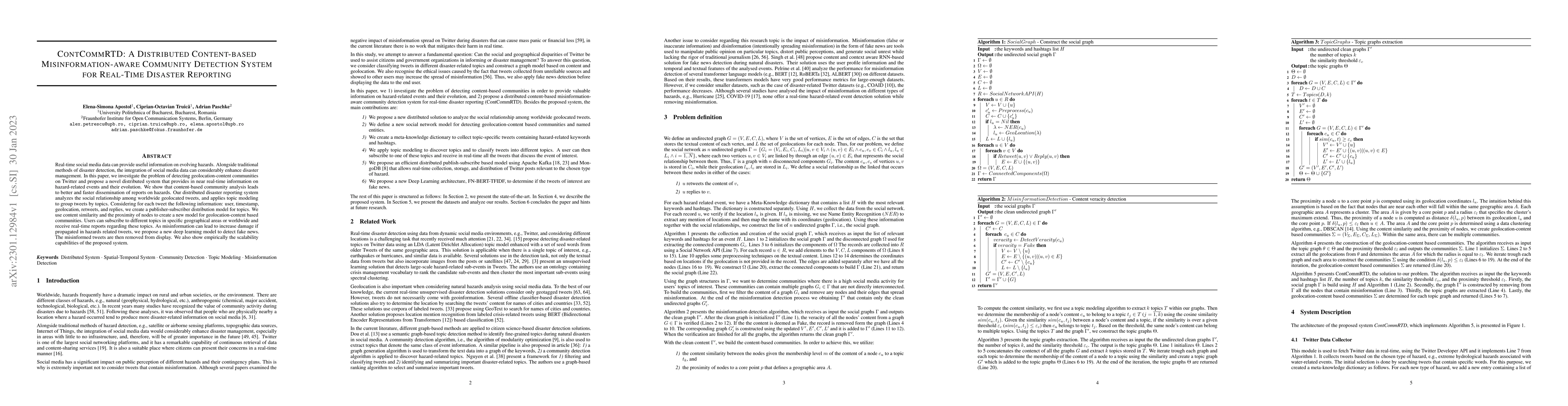 Thumbnail for ContCommRTD: A Distributed Content-based Misinformation-aware Community
  Detection System for Real-Time Disaster Reporting