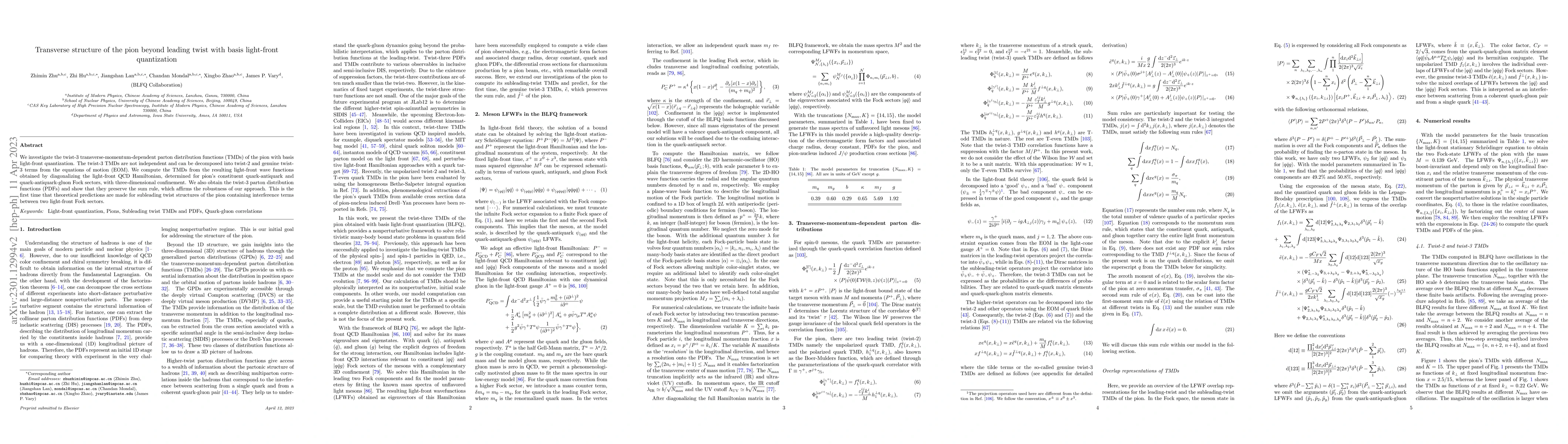 Thumbnail for Transverse structure of the pion beyond leading twist with basis
  light-front quantization