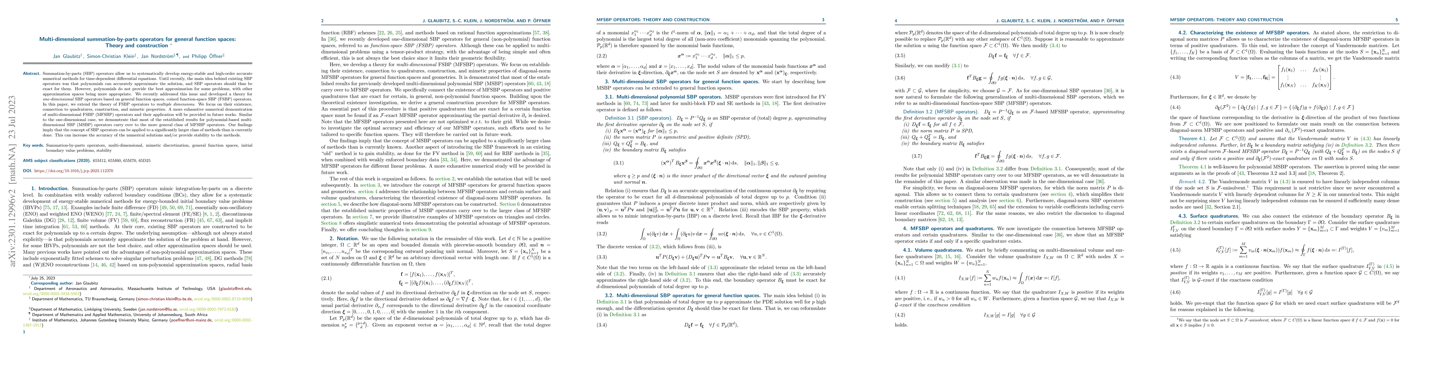 Thumbnail for Multi-dimensional summation-by-parts operators for general function
  spaces: Theory and construction