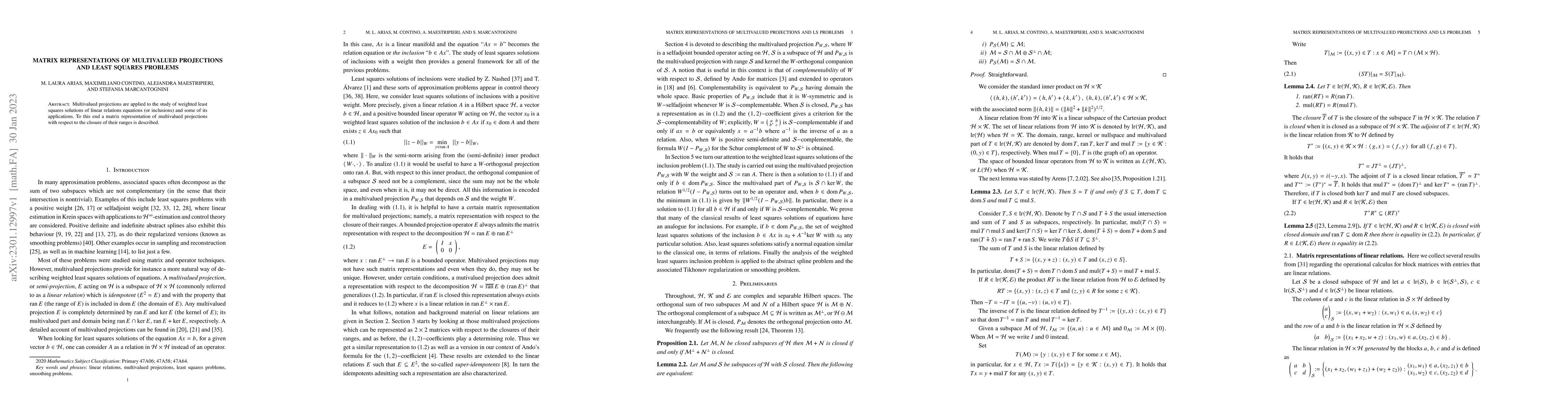 Thumbnail for Matrix representations of multivalued projections and least squares
  problems