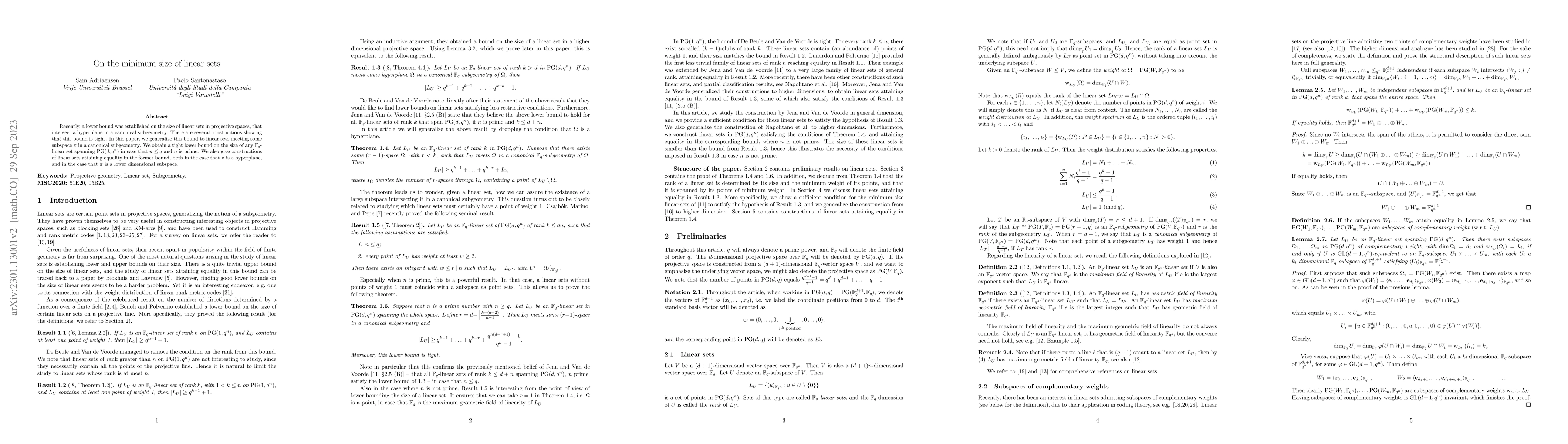 Thumbnail for On the minimum size of linear sets
