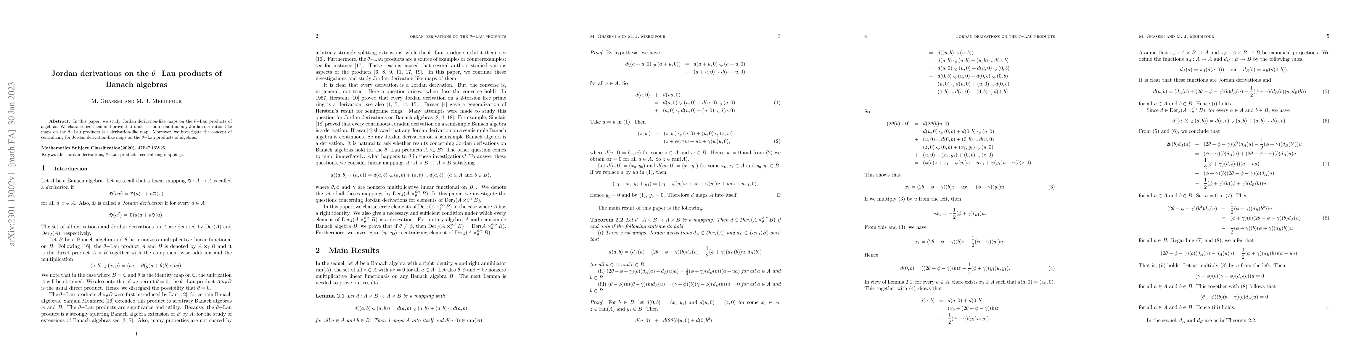 Thumbnail for Jordan derivations on the $\theta-$Lau products of Banach algebras