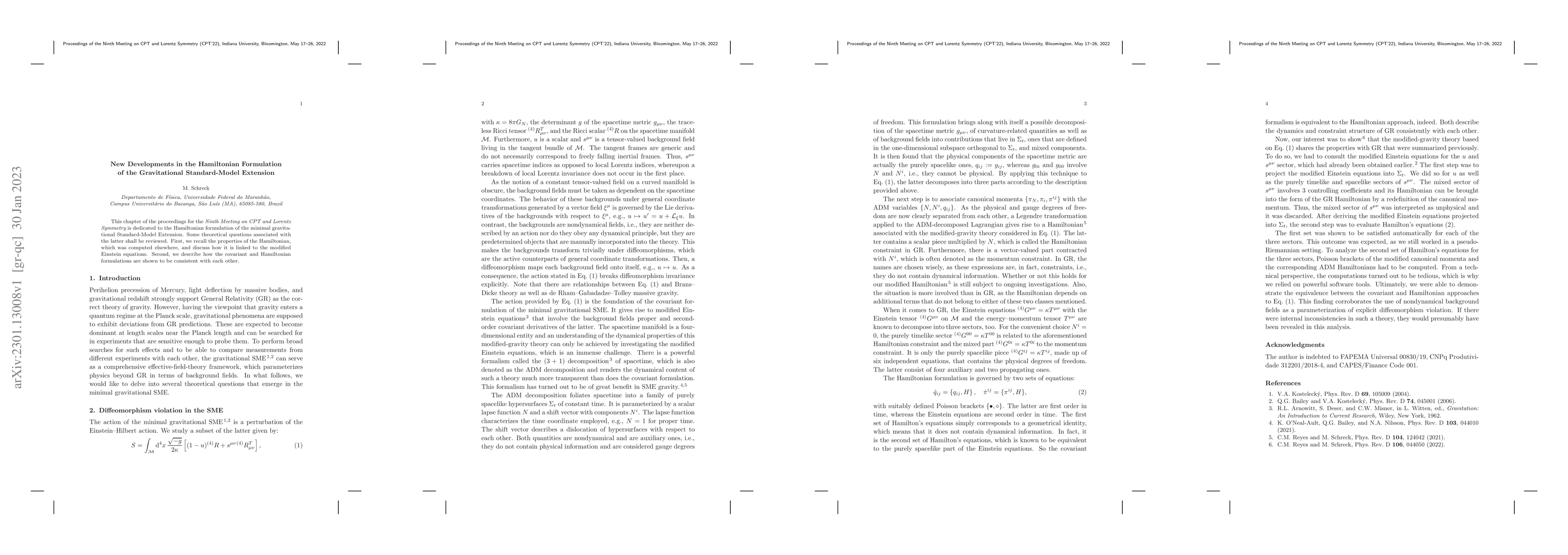 Thumbnail for New Developments in the Hamiltonian Formulation of the Gravitational
  Standard-Model Extension