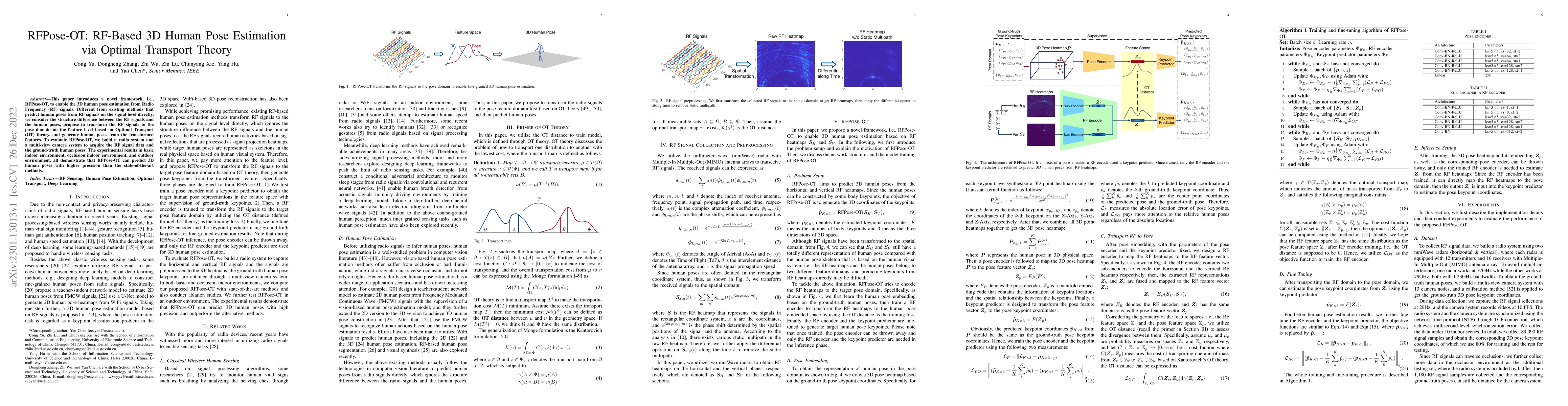 Thumbnail for RFPose-OT: RF-Based 3D Human Pose Estimation via Optimal Transport
  Theory