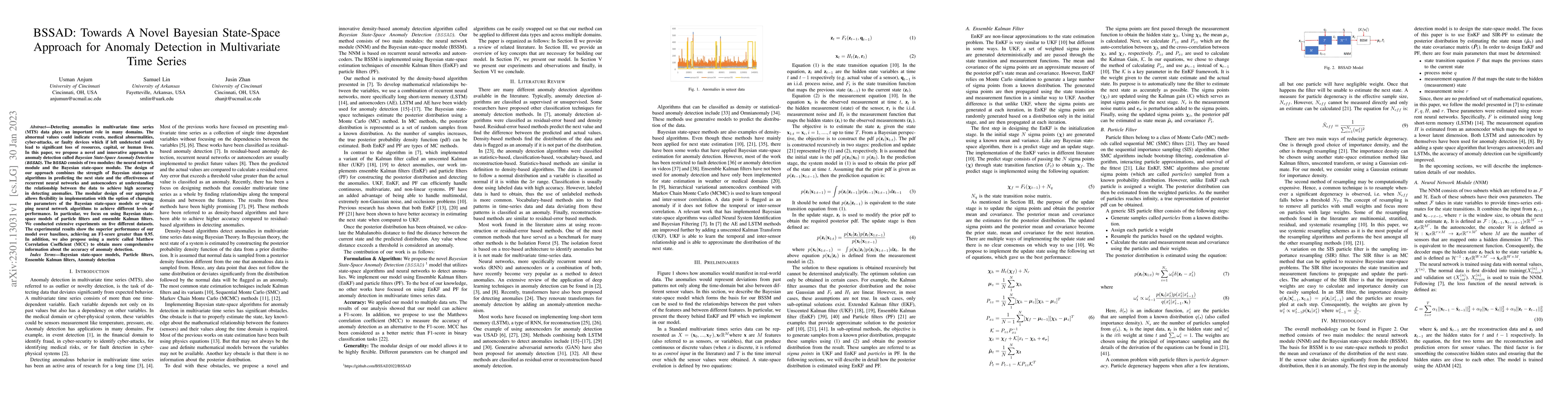Thumbnail for BSSAD: Towards A Novel Bayesian State-Space Approach for Anomaly
  Detection in Multivariate Time Series