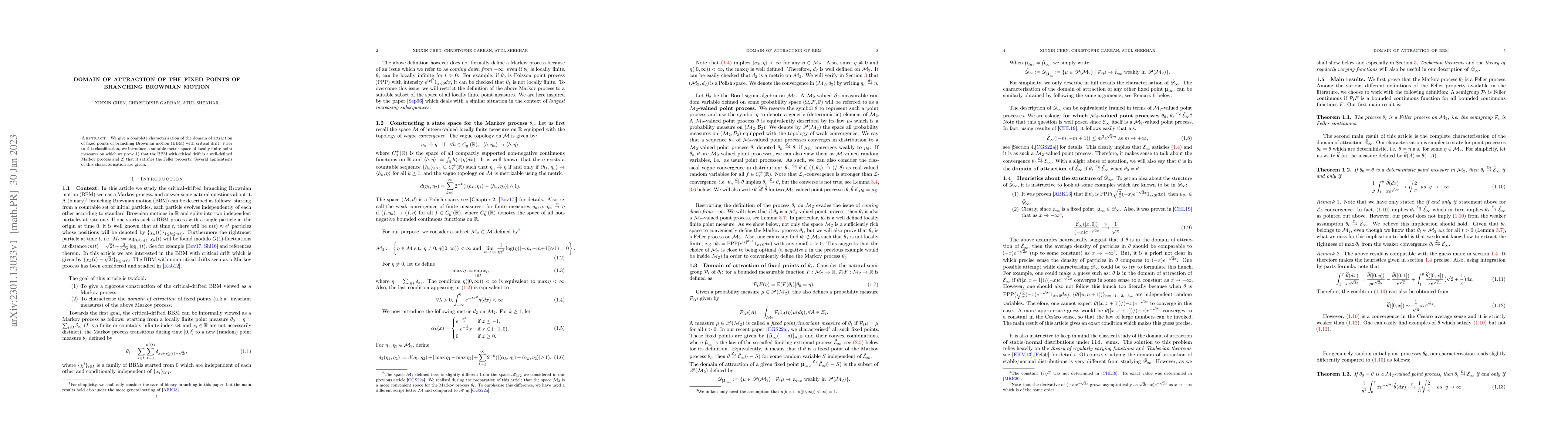 Thumbnail for Domain of attraction of the fixed points of Branching Brownian motion