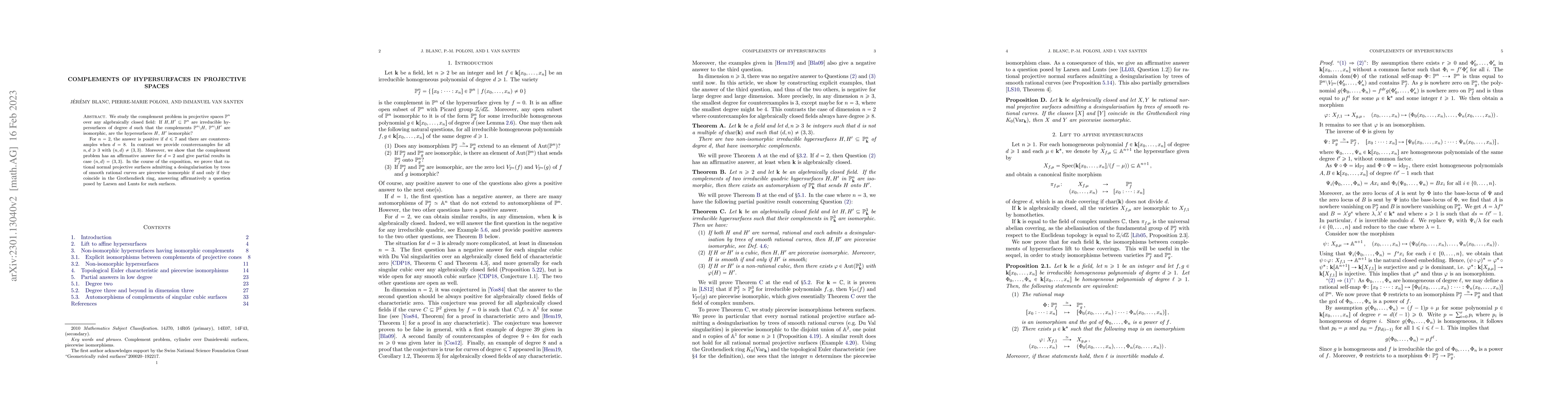 Thumbnail for Complements of hypersurfaces in projective spaces