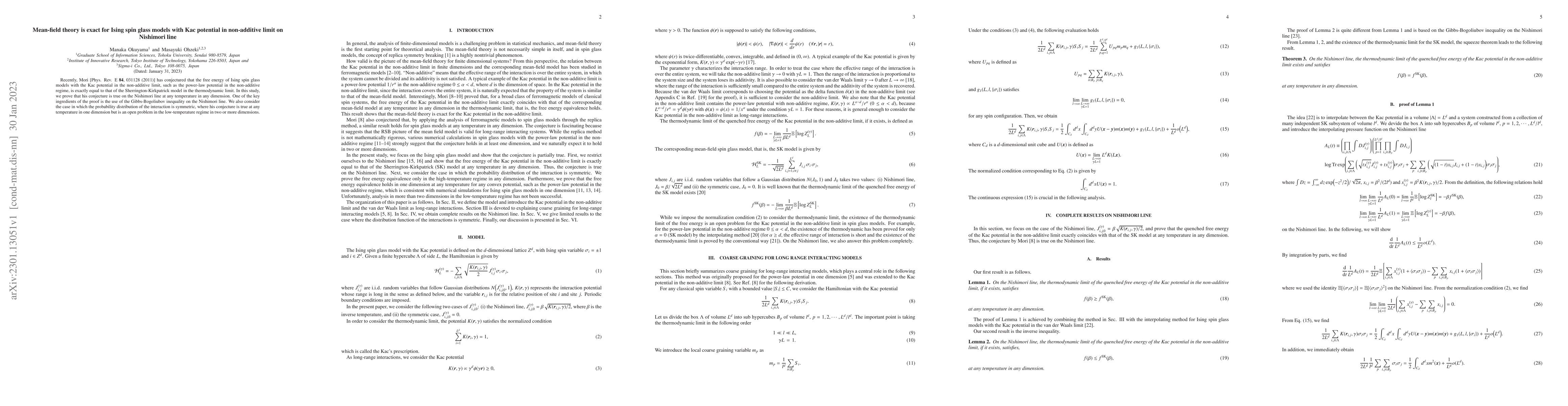 Thumbnail for Mean-field theory is exact for Ising spin glass models with Kac
  potential in non-additive limit on Nishimori line