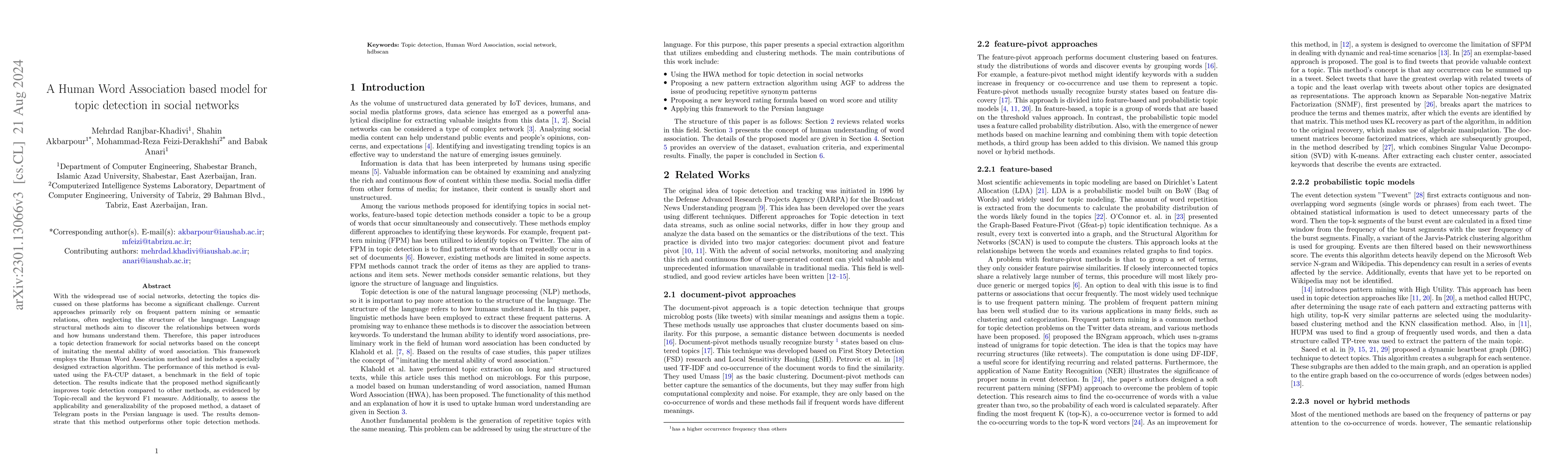 Thumbnail for A Human Word Association based model for topic detection in social
  networks
