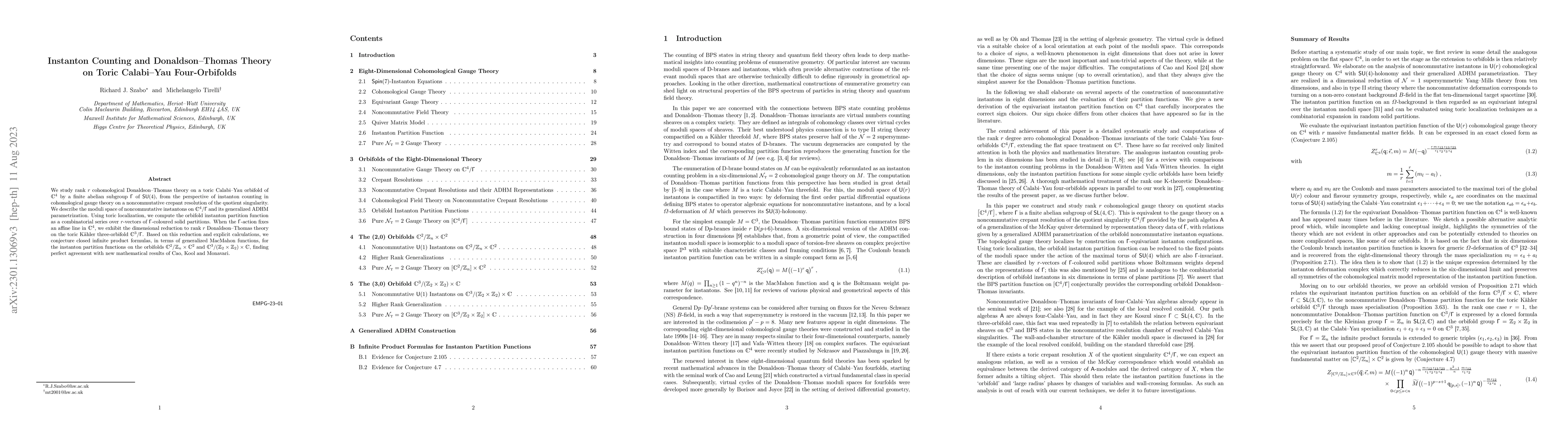 Thumbnail for Instanton Counting and Donaldson-Thomas Theory on Toric Calabi-Yau
  Four-Orbifolds