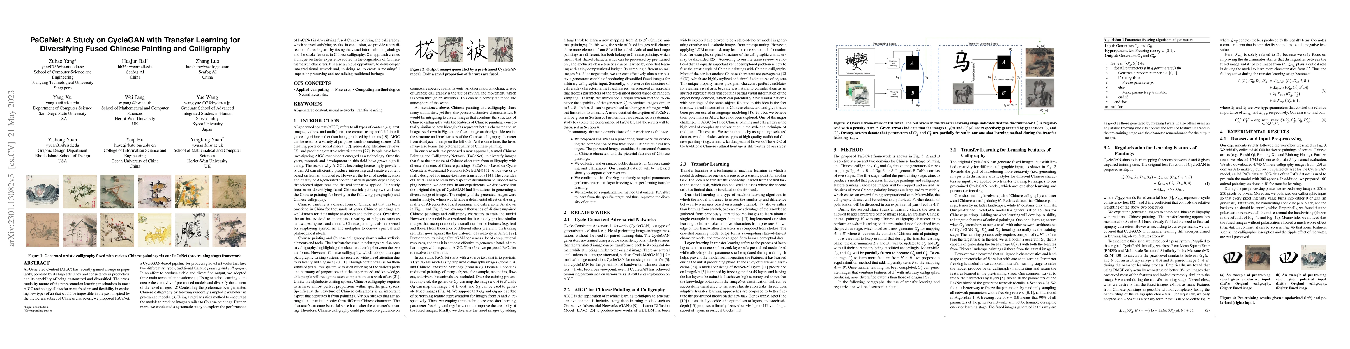 Thumbnail for PaCaNet: A Study on CycleGAN with Transfer Learning for Diversifying
  Fused Chinese Painting and Calligraphy