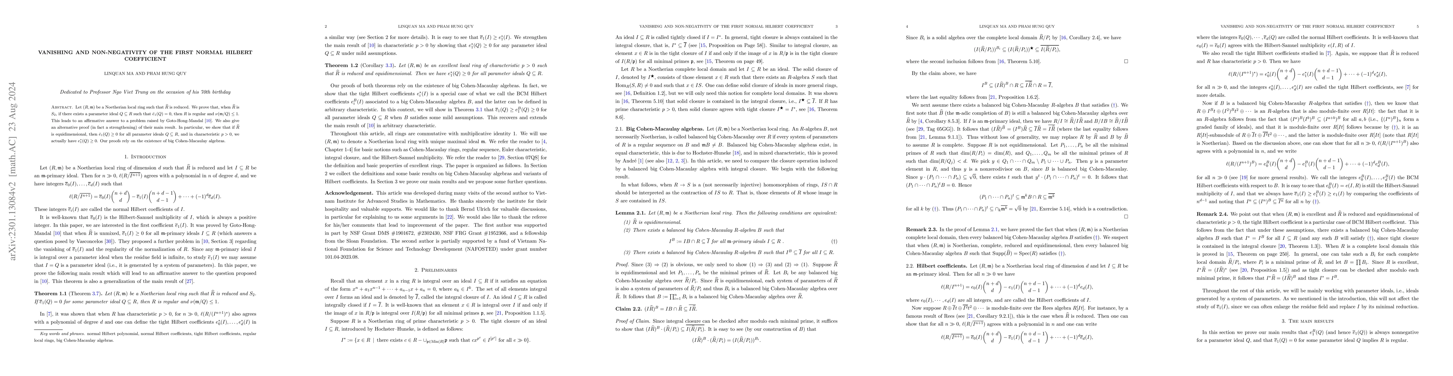 Thumbnail for Vanishing and non-negativity of the first normal Hilbert coefficient