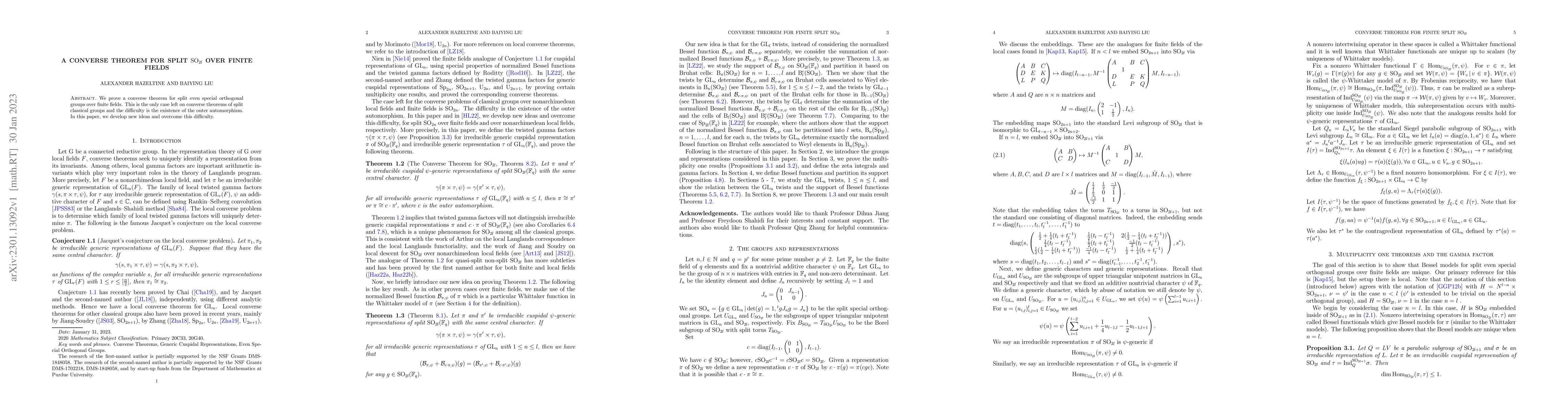 Thumbnail for A Converse Theorem for Split $\mathrm{SO}_{2l}$ over Finite Fields