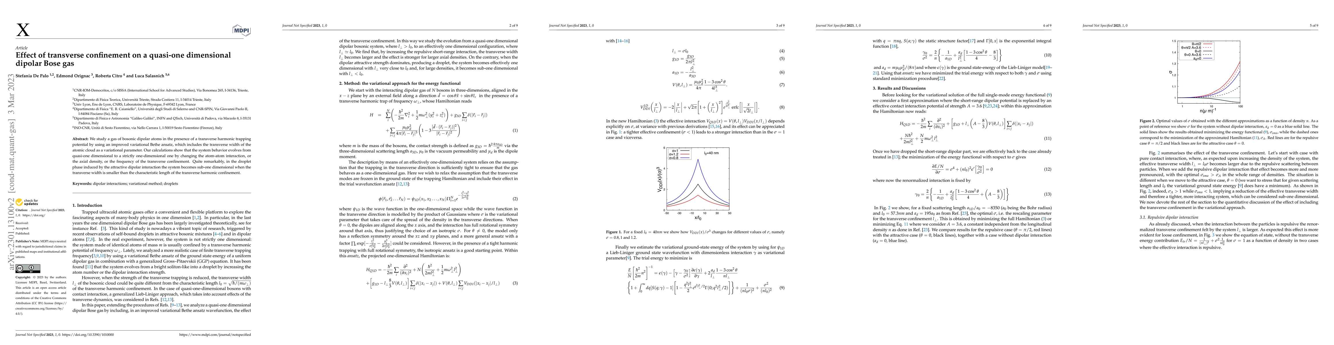 Thumbnail for Effect of transverse confinement on a quasi-one dimensional dipolar Bose
  gas
