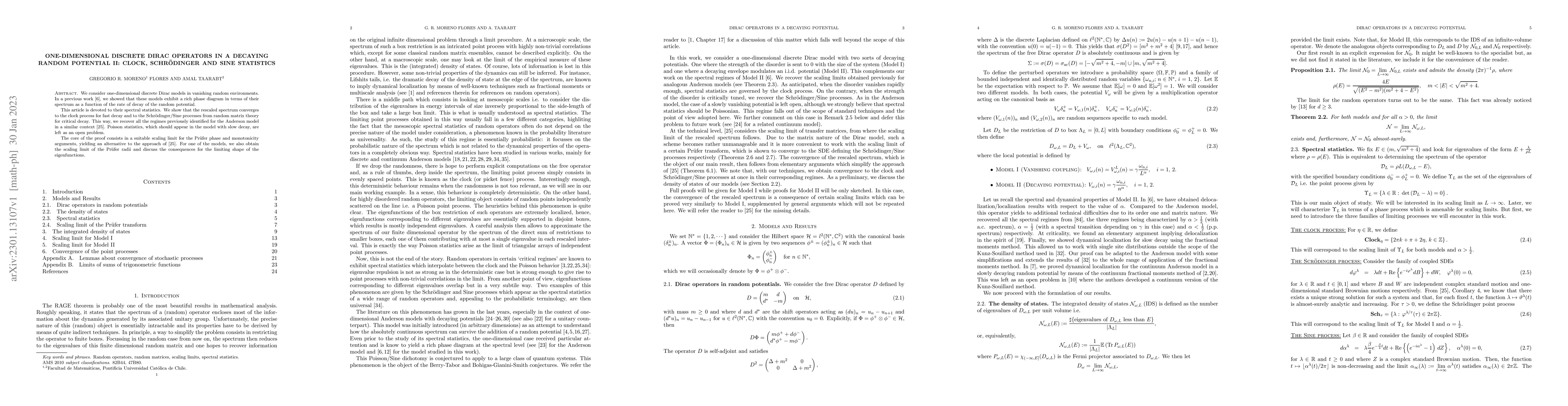 Thumbnail for One-dimensional Discrete Dirac Operators in a Decaying Random Potential
  II: Clock, Schr\"odinger and Sine statistics