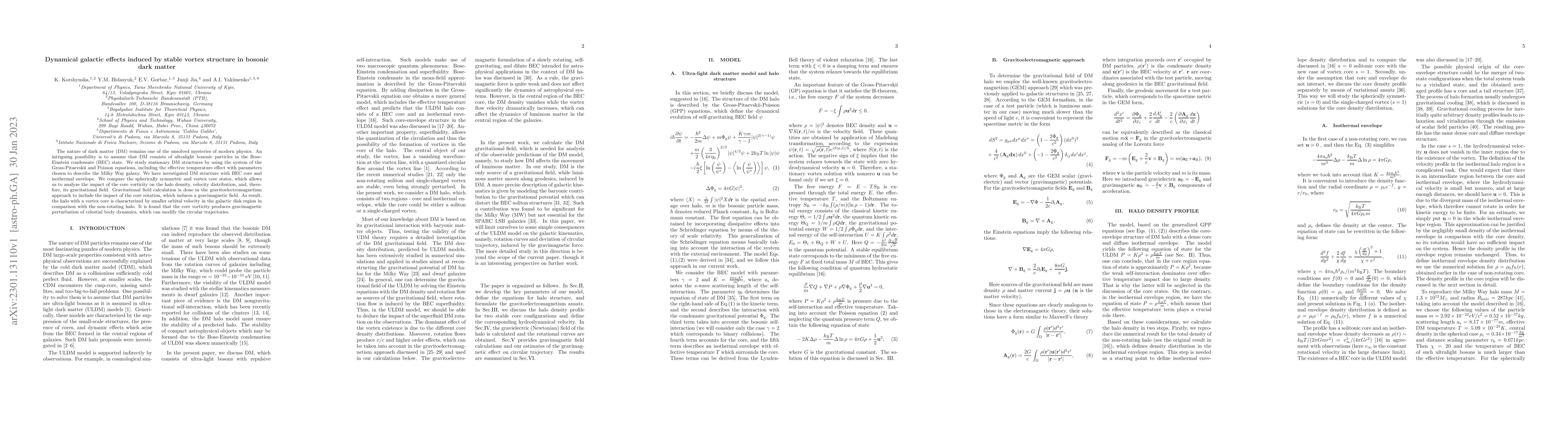 Thumbnail for Dynamical galactic effects induced by stable vortex structure in bosonic
  dark matter