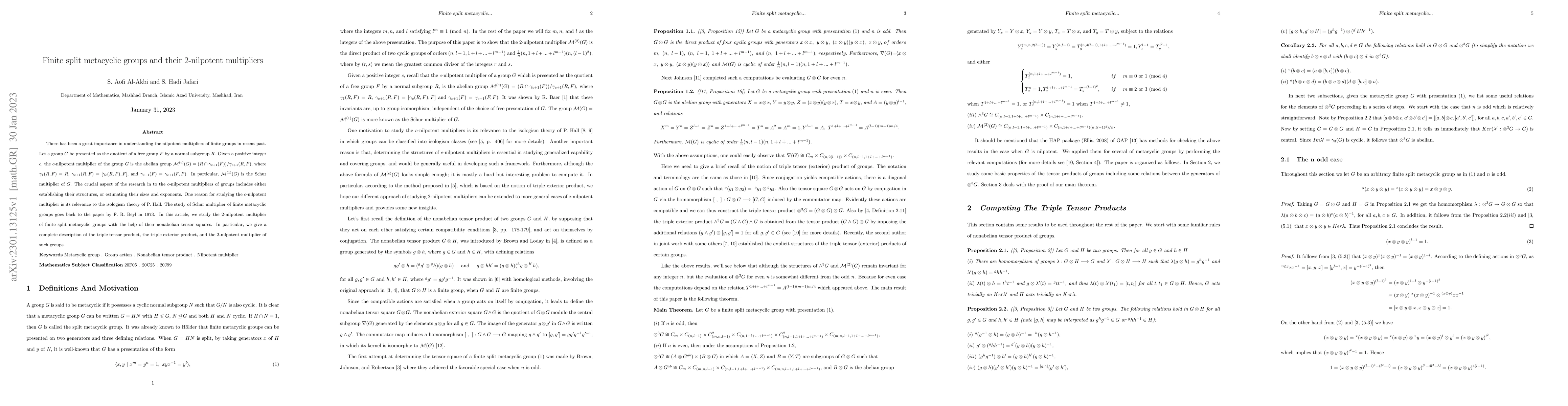 Thumbnail for Finite split metacyclic groups and their 2-nilpotent multipliers
